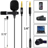 Lavalier Clip-On Condenser Microphone with 5ft TRRS 3.5mm Cable Adapter